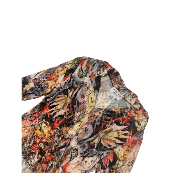 Peck & Peck Petite PS Multicolor Abstract Print 3/4 Sleeve V-Neck Top 1777 - Picture 3 of 5